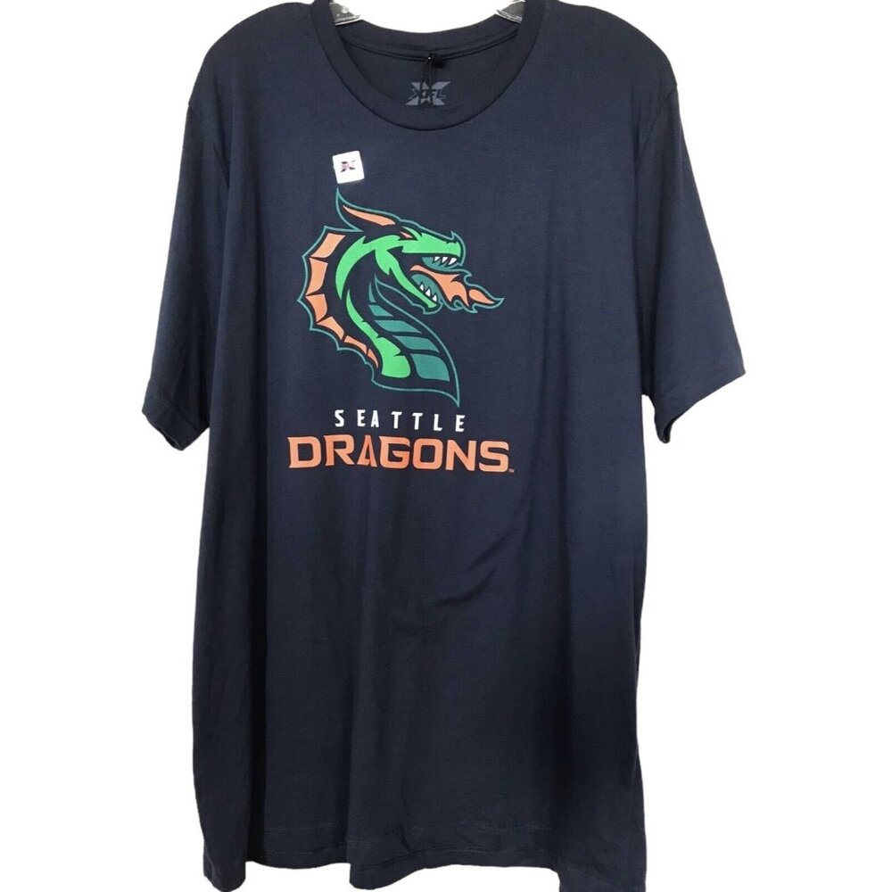XFL Seattle Dragons T-Shirt Mens‎ Size 2XL XXL Blue Short Sleeve Football